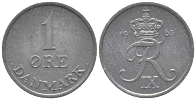 ДАНИЯ 1 ЭРЕ 1963 C; S, ФРЕДЕРИК IX (1947-1972) KM 839.2 цинк UNC 100-1131