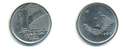 Бразилия 1 крузейро 1990 KM 617 нержавеющая сталь aUNC 93-1011