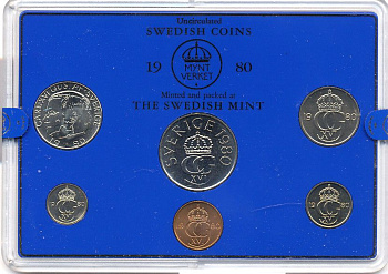Швеция набор монетного двора из 6 монет 1980 в пластике, Карл XVI Густав (1973- ) KM MS15 UNC 4-3-6-134