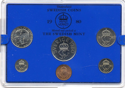Швеция набор монетного двора из 6 монет 1980 в пластике, Карл XVI Густав (1973- ) KM MS15 UNC 4-3-6-134