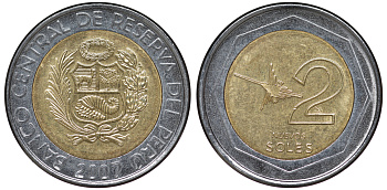 Перу 2 новых соля 2007 LIMA KM 313 биметалл UNC 4605-136