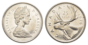 Канада 25 центов 1976 Елизавета II (1952-2022), олень KM 62b никель 4637-823