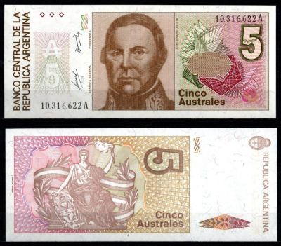 Аргентина 5 аустралей ND (1985-1989) Pick 324 a	 бумага UNC (пресс) 6280-58-2-2