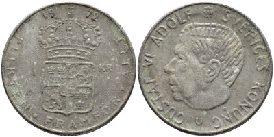 Швеция 1 крона 1972 Густав VI Адольф (1950-1973) KM 826a медь плакированная медно-никелем 4395-112