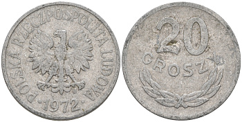 ПОЛЬША 20 ГРОШЕЙ 1972 MW KM A47 алюминий VF 188-743