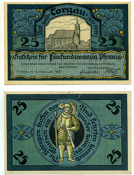 Торгау 25 пфеннигов 1921 10 февраля 1921, нотгельд, земля Саксония Grabowski 1331.3а бумага 2195-54-3-2