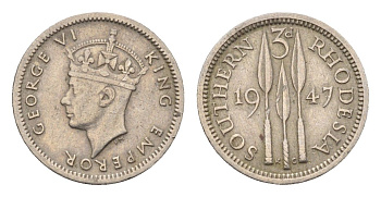 Южная Родезия 3 пенса 1947 Георг VI (1936-1952), год-тип KM 16b медно-никель 4169-1112