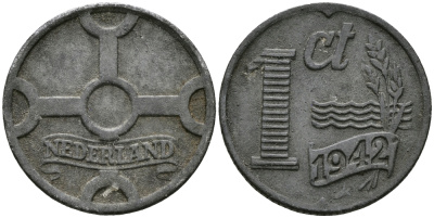 НИДЕРЛАНДЫ 1 ЦЕНТ 1942 ВИЛЬГЕЛЬМИНА (1890-1948) KM 170 цинк 176-734