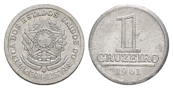 Бразилия 1 крузейро 1961 KM 570 алюминий 4642-1212
