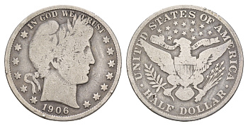 США 1/2 доллара (50 центов) 1906 50 центов Барбера KM 116 серебро    5010-1635