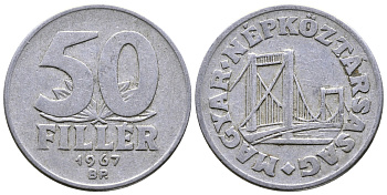 Венгрия 50 филлеров 1967 BP мост Елизаветы в Будапеште KM 574 алюминий 25-1916