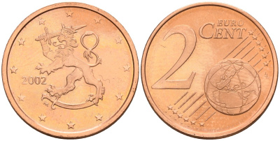 Финляндия 2 евроцента 2002 KM 99 сталь плакированная медью UNC M50-19