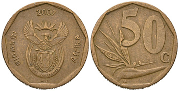 ЮАР 50 центов 2007 KM 343 сталь плакированная бронзой 4621-421