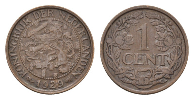 Нидерланды 1 цент 1929 Вильгельмина (1890-1948) KM 152 бронза 4674-1155