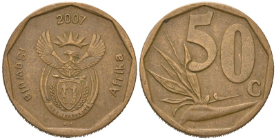 ЮАР 50 центов 2007 KM 343 сталь плакированная бронзой 4621-421