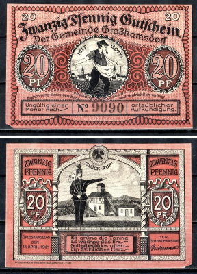 Гросхансдорф (Прусская, Саксония) 20 пфеннигов 1921 7556-71-3-2