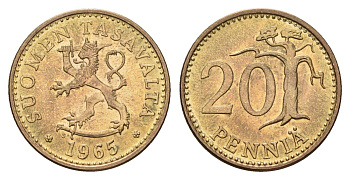 Финляндия 20 пенни 1965 KM 47 алюминиевая бронза UNC 4669-365