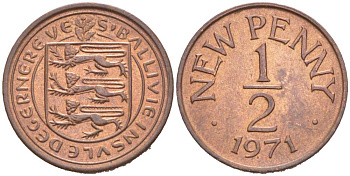 Гернси 1/2 пенни 1971 Елизавета II (1952-2022), герб KM 20 бронза 218-1052