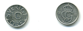 Швеция 10 эре 1981 U Карл XVI Густав (1973- ) KM 850 медно-никель 46-452