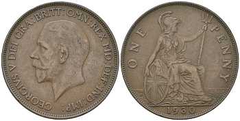 Великобритания 1 пенни 1930 Георг V (1910-1936) KM 838, Spink 4055 бронза    69-1015