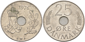 Дания 25 эре 1976 S; B, Маргрете II (1972- ) KM 861.1 медно-никель  4566-544