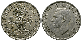 Великобритания 2 шиллинга (флорин) 1948 Георг VI (1936-1952) KM 865, Spink 4102 медно-никель 4381-1123