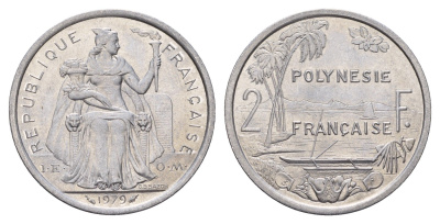 Французская Полинезия 2 франка 1979 KM 10 алюминий UNC 179-916