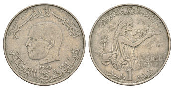 Тунис 1 динар 1983 FAO, сбор урожая KM 304 медно-никель 4448-925