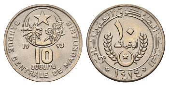 Мавритания 10 угий 1993 KM 4 медно-никель UNC 4671-117
