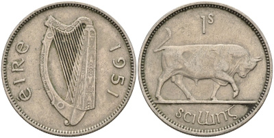Ирландия 1 шиллинг 1951 бык KM 14a медно-никель 4146-512