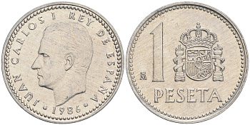 Испания 1 песета 1986 M, Хуан Карлос I (1975-2014) KM 821 алюминий 192-829