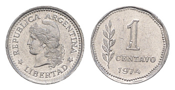 Аргентина 1 сентаво 1974 KM 64 алюминий aUNC 4655-956