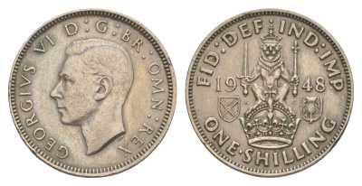 Великобритания 1 шиллинг 1948 Георг VI (1936-1952), Шотландский герб KM 864, Spink 4104 медно-никель 4638-441