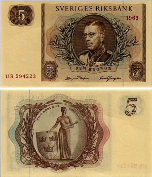 Швеция 5 крон 1963 Pick 50b бумага aUNC 7205-43-2