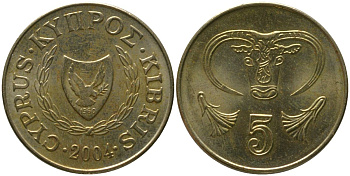 Кипр 5 центов 2004 KM 55.3 никель латунь 4158-566
