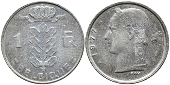 Бельгия 1 франк 1977 Belgique, Бодуэн I (1951-1993) KM 142.1 медно-никель 4379-1422