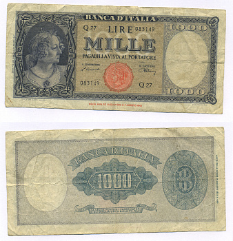 Италия 1000 лир 1947 Pick 81а бумага 7146-18-3-1