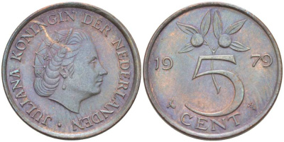 Нидерланды 5 центов 1979 Юлиана (1948-1980) KM 181 бронза 210-1221