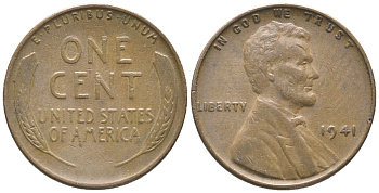 США 1 ЦЕНТ 1941 ЛИНКОЛЬН KM 132 бронза 100-1029