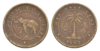 Либерия 1/2 цента 1937 KM 10 латунь 4614-926