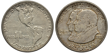 США 1/2 доллара (50 центов) 1923 100 лет доктрине Монро, Лос-Анжелес KM 153 серебро 413-235