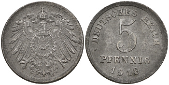 Германия 5 пфеннигов 1918 J KM 19, J. 297 железо    4596-249