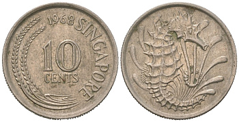 Сингапур 10 центов 1968 KM 3 медно-никель 192-252