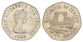 Джерси 50 пенсов 1988 замок Гросне, Елизавета II (1952-2022) KM 58.1 медно-никель 91-134