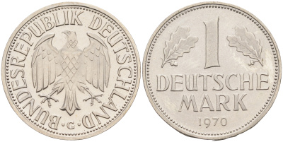 ФРГ 1 марка 1970 G J 385, KM 110 медно-никель  PROOF  1094-4-81