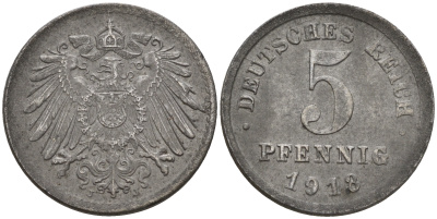 Германия 5 пфеннигов 1918 J KM 19, J. 297 железо    4596-249