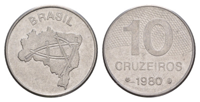 Бразилия 10 крузейро 1980 KM 592.1 нержавеющая сталь 4656-1255