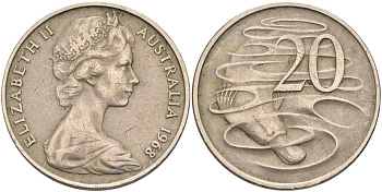 Австралия 20 центов 1968 Елизавета II (1952-2022), утконос KM 66 медно-никель 4131-843