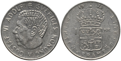 Швеция 1 крона 1973 Густав VI Адольф (1950-1973) KM 826а медь плакированная медно-никелем 4577-813