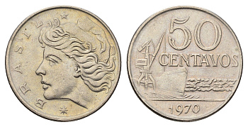 Бразилия 50 сентаво 1970 KM 580a медно-никель aUNC 4698-755
